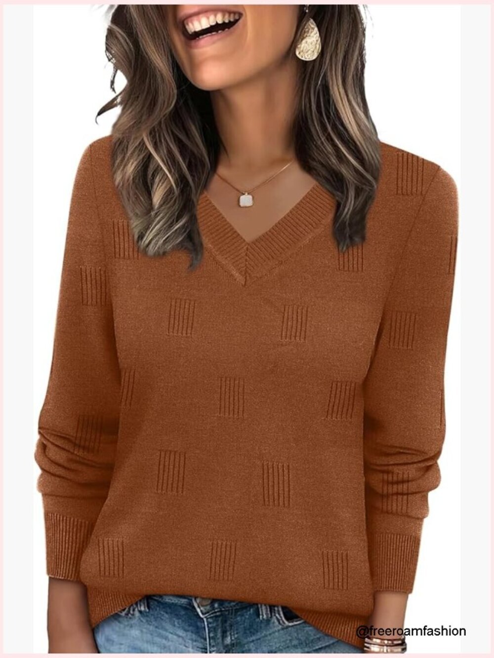 V Neck Long Sleeve Sweater Pullover Lightweight Knit Tops for Women Fall Outfits